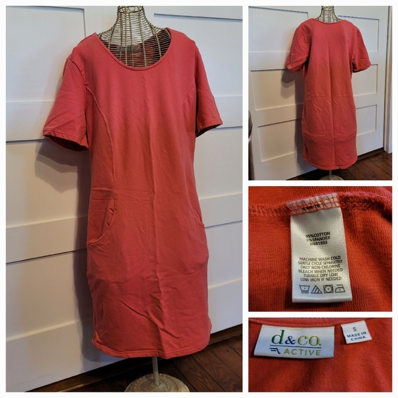 D & Co Active French Terry Dress- Coral - Picture 1 of 1